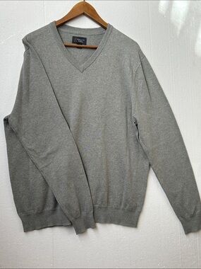 Wallin & Bross Cashmere/Cotton Gray V-Neck Men's Sweater Lightweight Knit Sz. XL